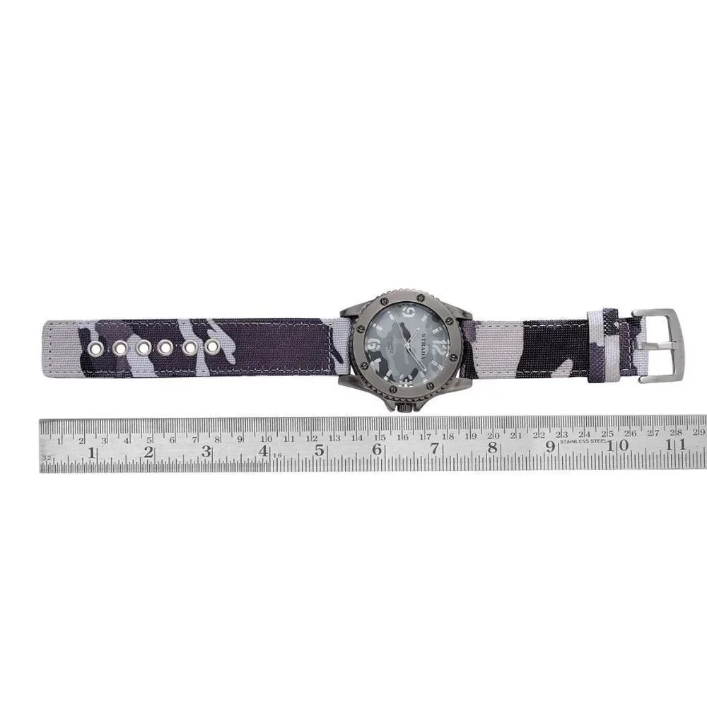 STRADA Camouflage Watch Nylon Band Stainless Steel Gray